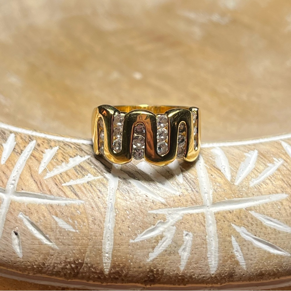 18K GE RSC Gold Plated CZ Swirl Wave Ring
